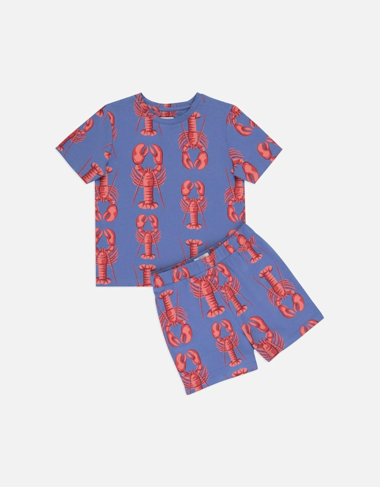 Unisex Kids Lobster Stripe Crew Neck T-shirt And Short Pyjama Set - Blue