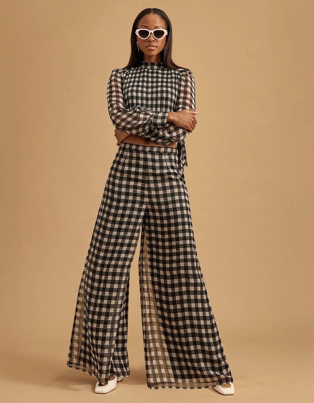 Gingham Wide Leg Trouser - Black, 2 of 1