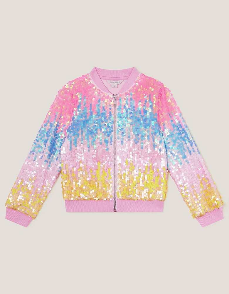 Girls Sequin Ombre Bomber Jacket - Multi