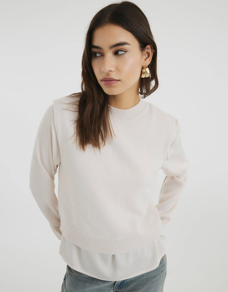 2 In 1 Layered Jumper - Beige