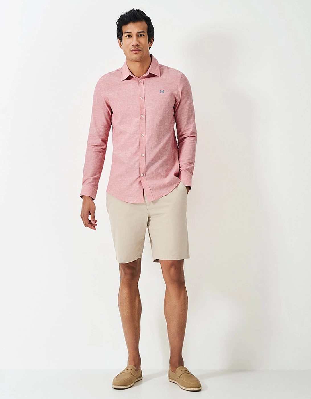 Men's Long Sleeve Linen Shirt Flamingo Plume