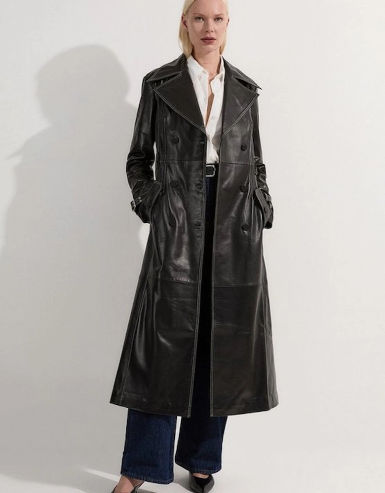 Leather Stitch Detail Tailored Trench Coat