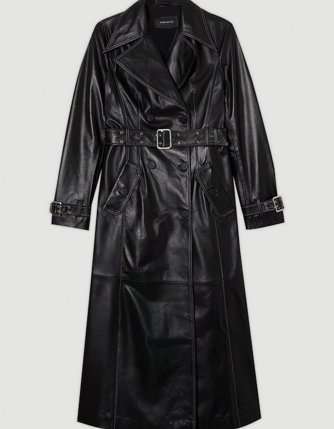 Leather Stitch Detail Tailored Trench Coat