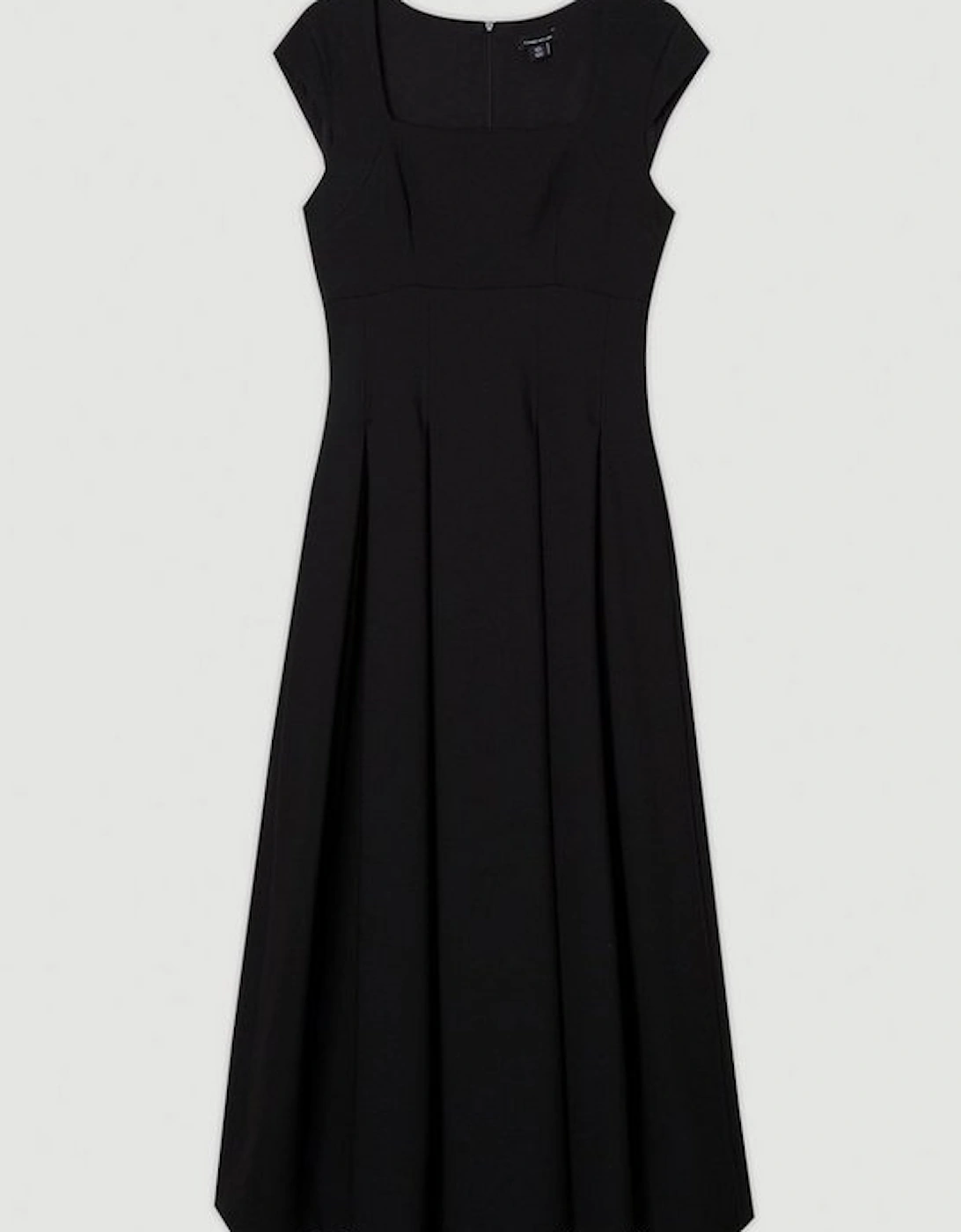 Clean Tailored Square Neck Full Skirted Midi Dress