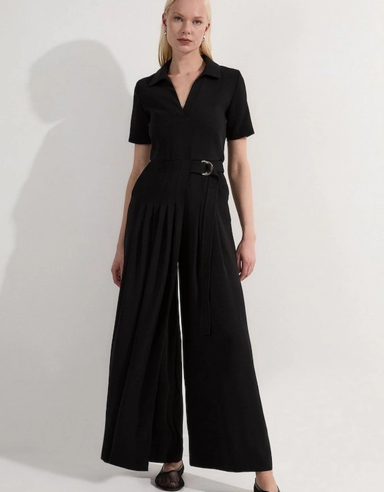 Soft Tailored Pleated Belted Jumpsuit