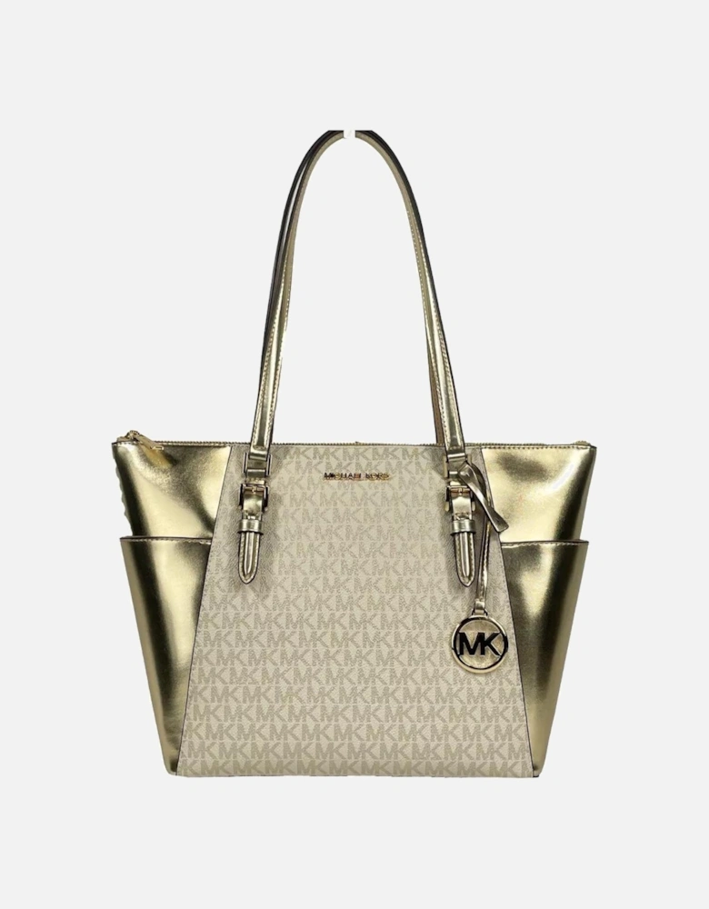 Saffiano Leather Tote with MK Logo Charm Women - Gold Tote Bags