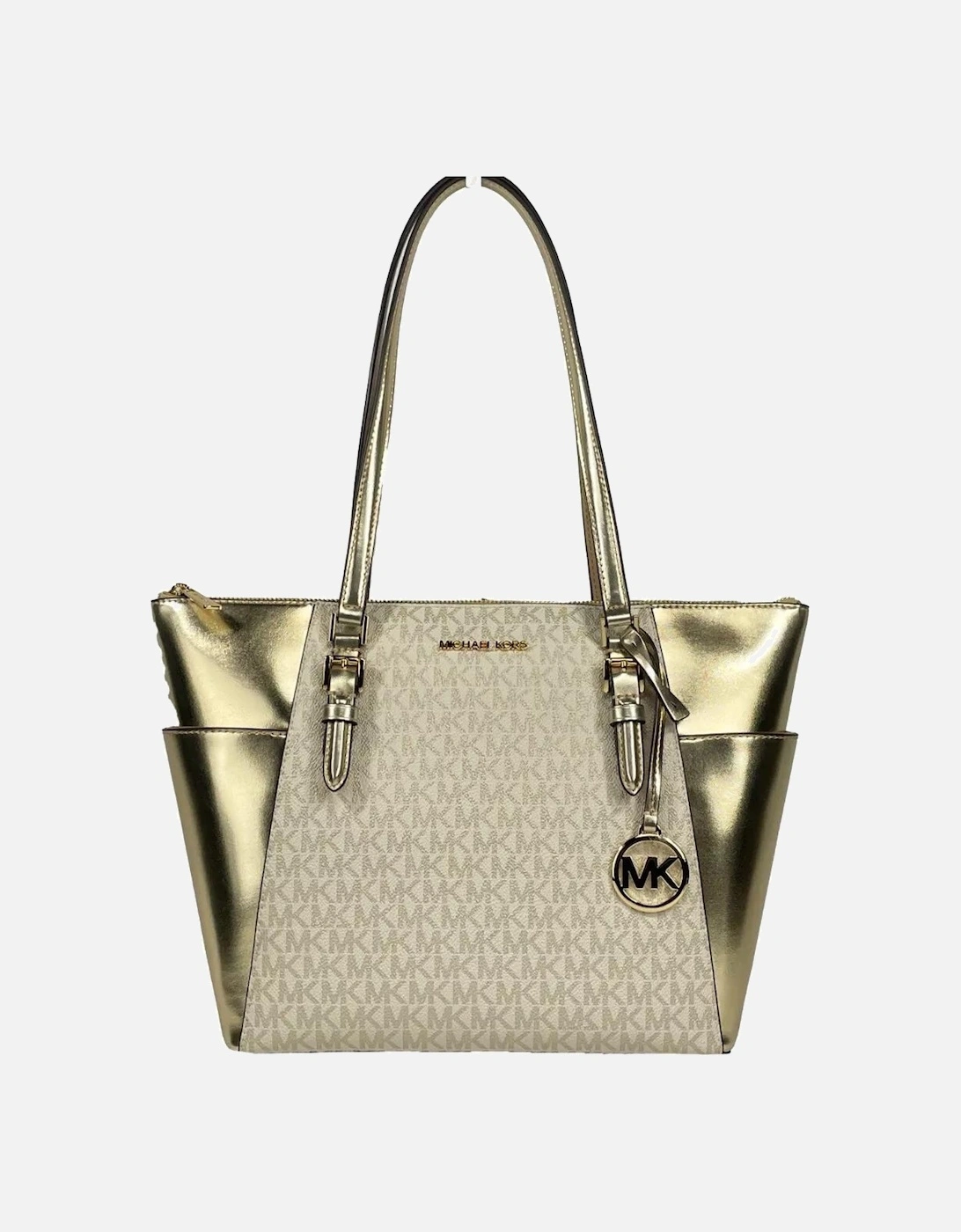 Saffiano Leather Tote with MK Logo Charm Women - Gold Tote Bags, 5 of 4