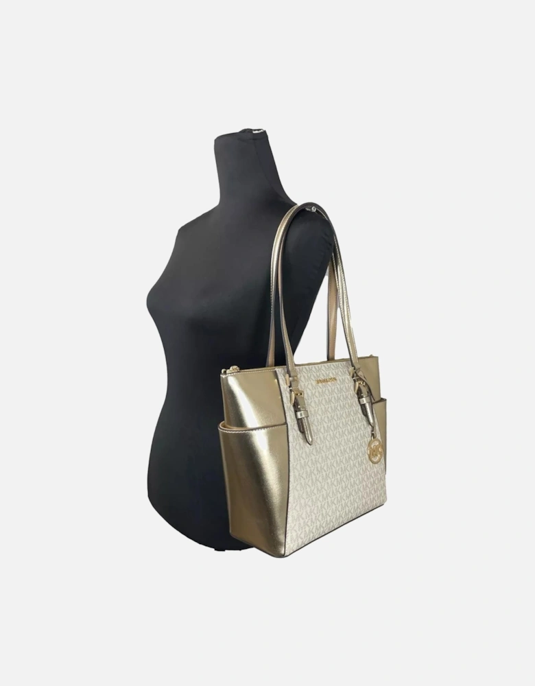 Saffiano Leather Tote with MK Logo Charm Women - Gold Tote Bags