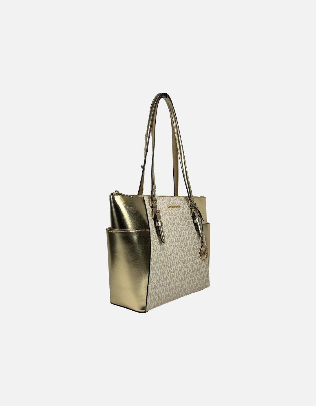 Saffiano Leather Tote with MK Logo Charm Women - Gold Tote Bags