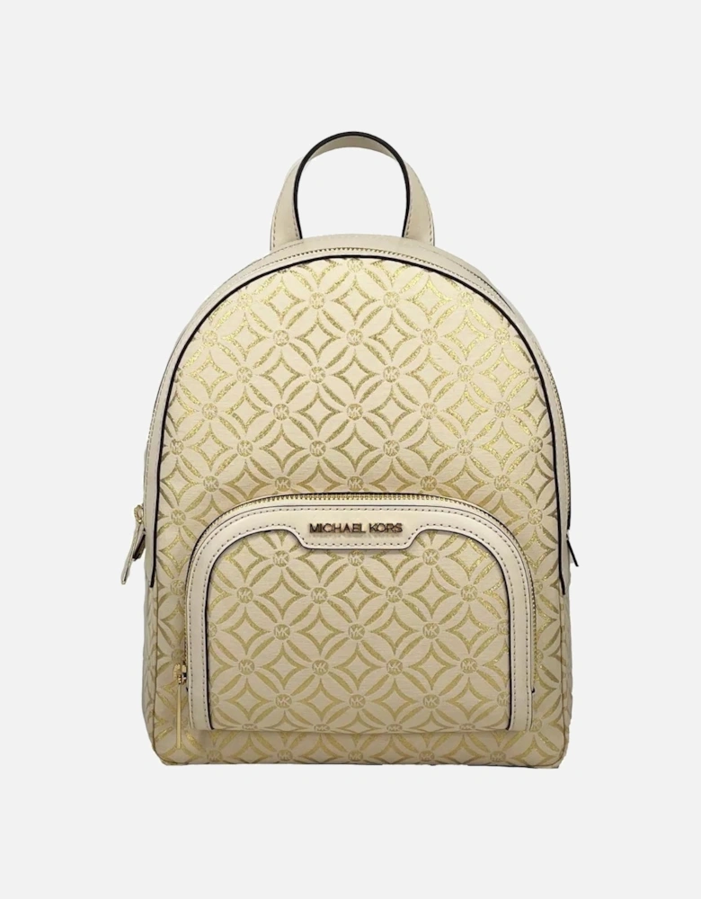 Medium Zip Pocket Jacquard Leather Backpack Women - Creamgold