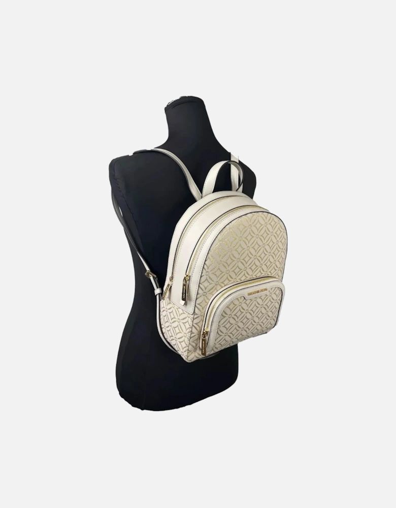 Medium Zip Pocket Jacquard Leather Backpack Women - Creamgold