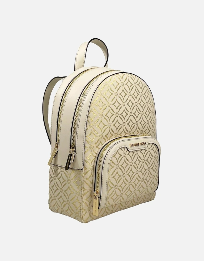 Medium Zip Pocket Jacquard Leather Backpack Women - Creamgold