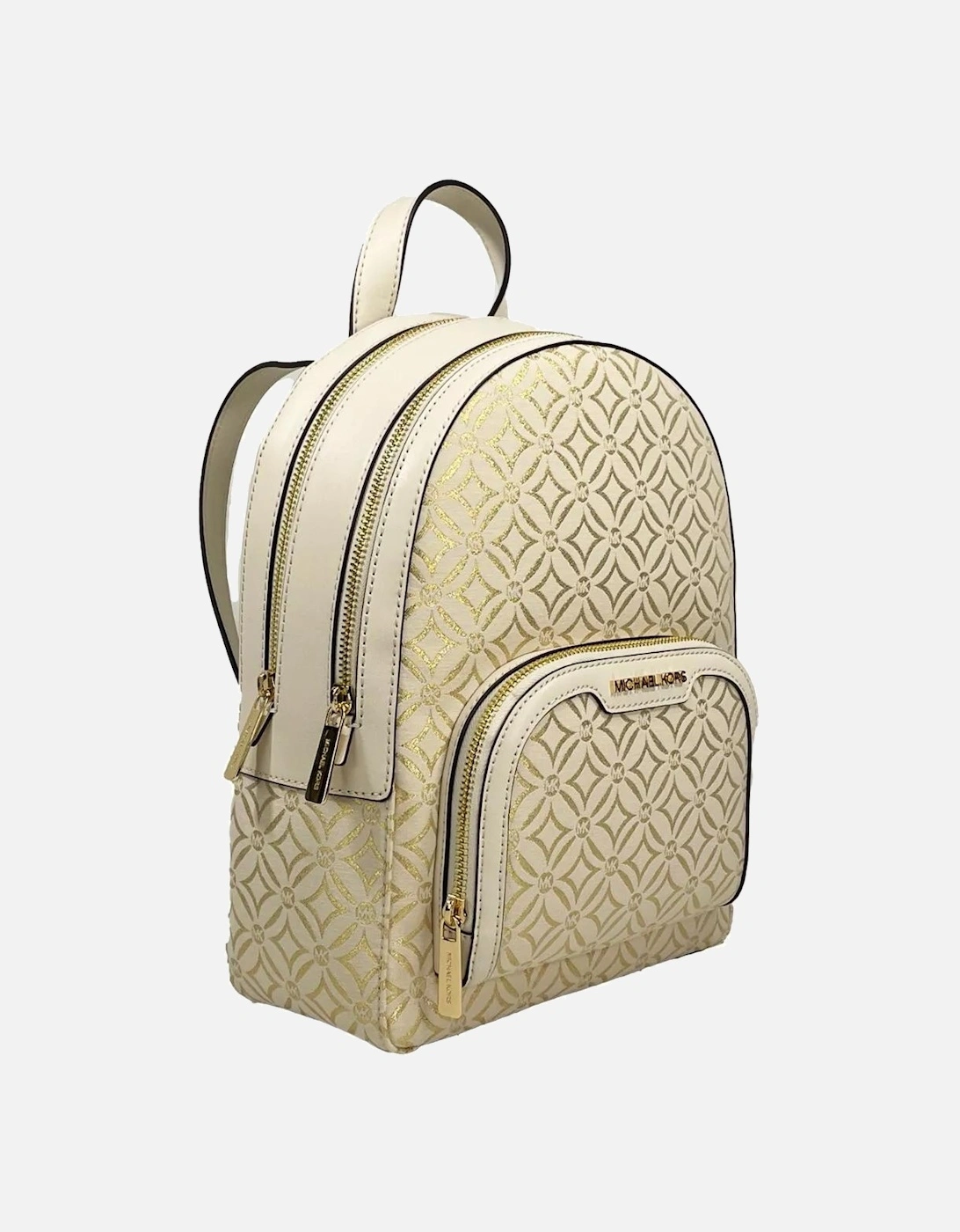 Medium Zip Pocket Jacquard Leather Backpack Women - Creamgold