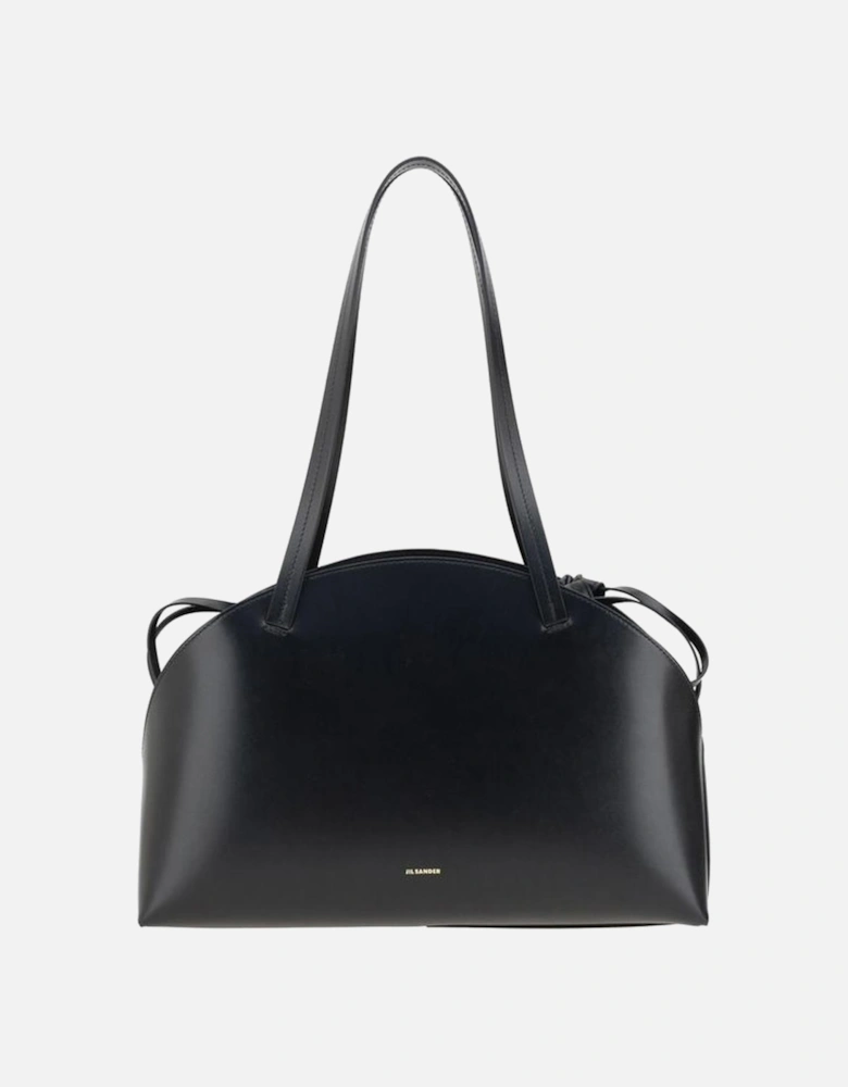 Curve Leather Shoulder Bag with Drawstring Closure Women - Black