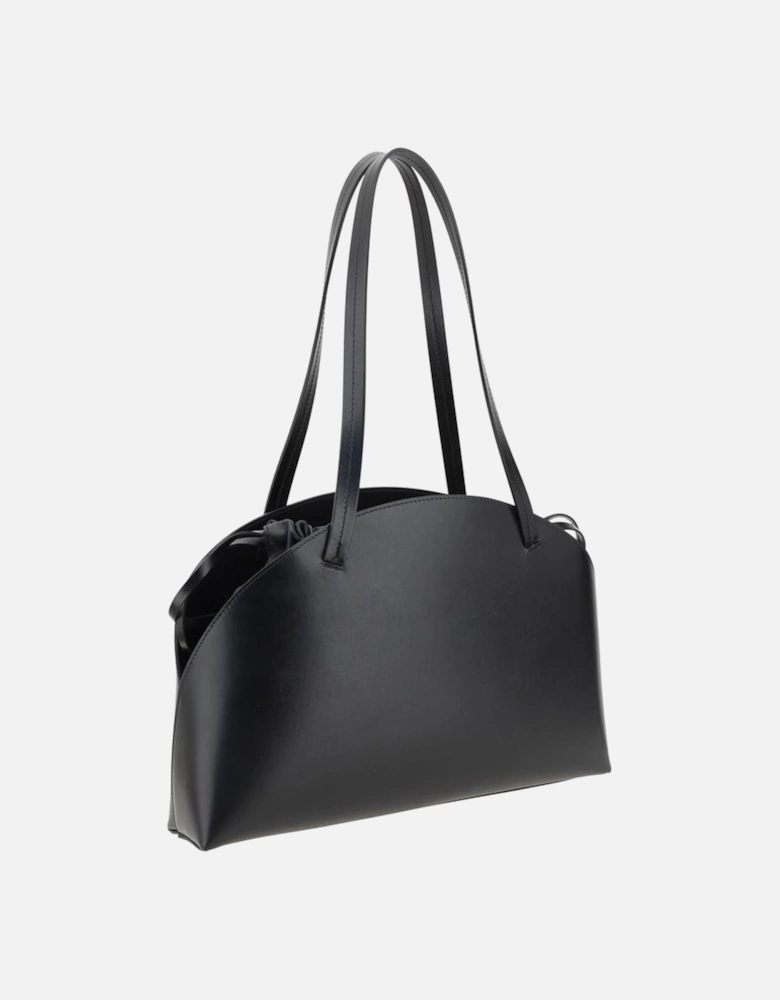 Curve Leather Shoulder Bag with Drawstring Closure Women - Black