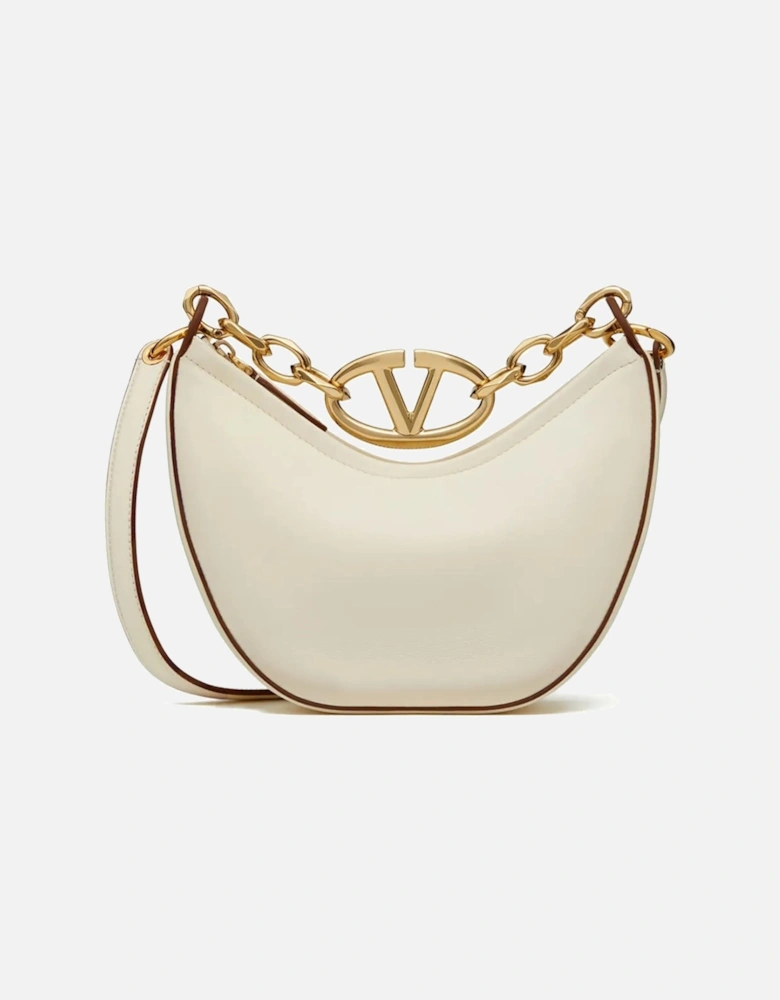 Ivory Leather Mini Hobo Shoulder Bag with Chain Women - White Handbags