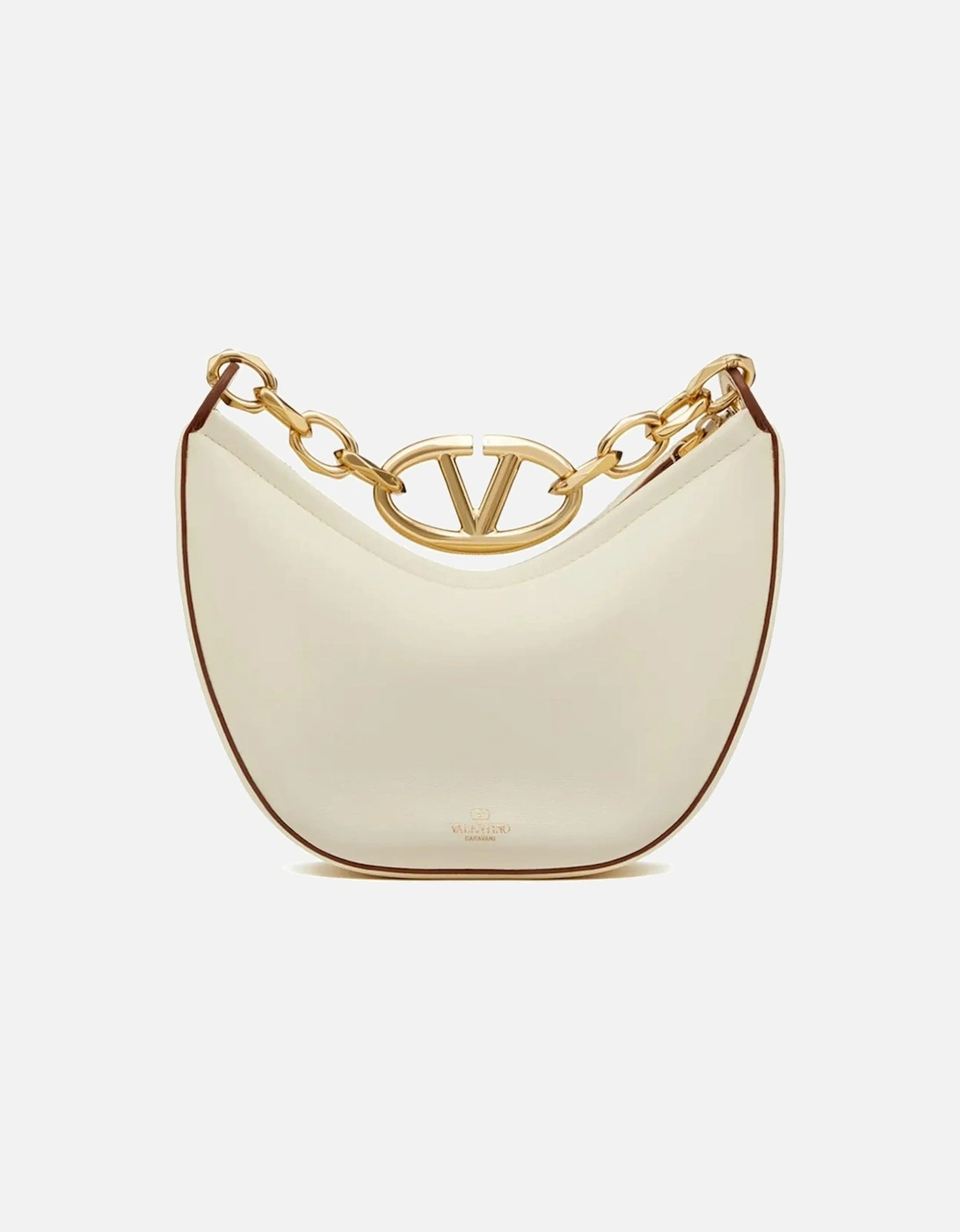 Ivory Leather Mini Hobo Shoulder Bag with Chain Women - White Handbags