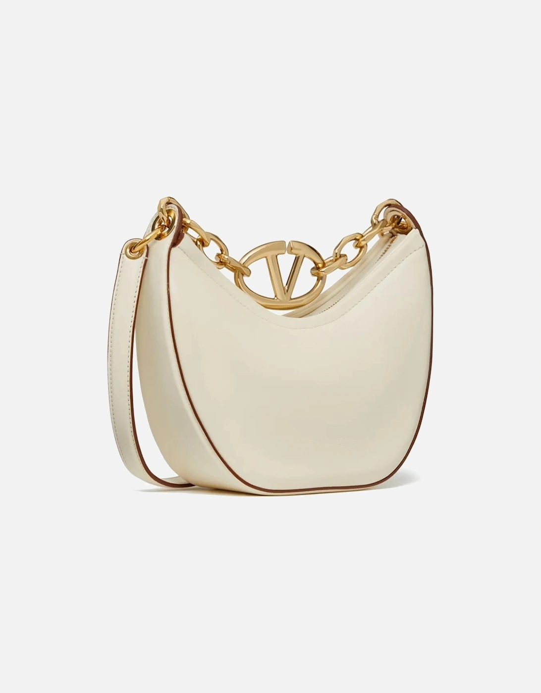 Ivory Leather Mini Hobo Shoulder Bag with Chain Women - White Handbags