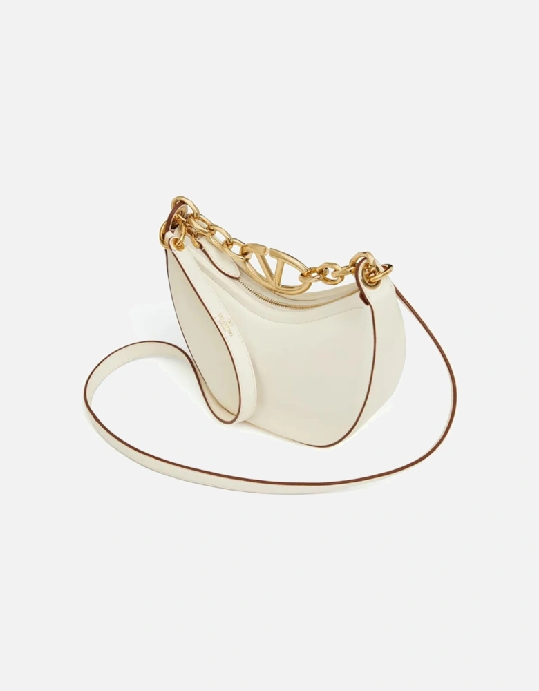 Ivory Leather Mini Hobo Shoulder Bag with Chain Women - White Handbags