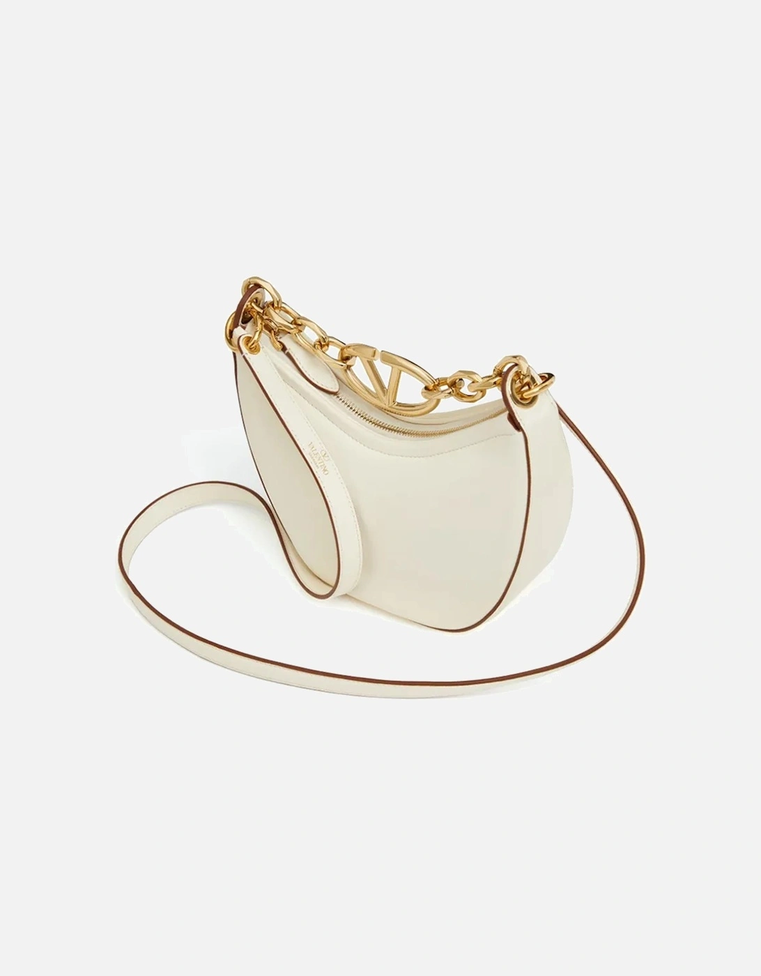 Ivory Leather Mini Hobo Shoulder Bag with Chain Women - White Handbags