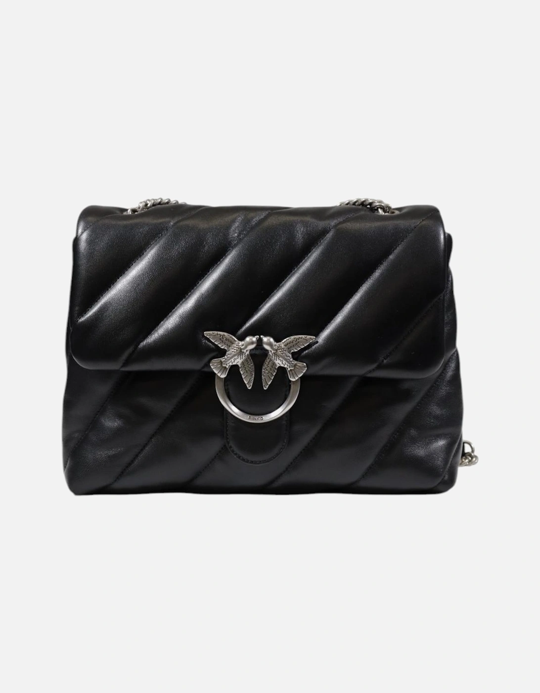 Leather Bag with Hook Button Fastening Women - Black