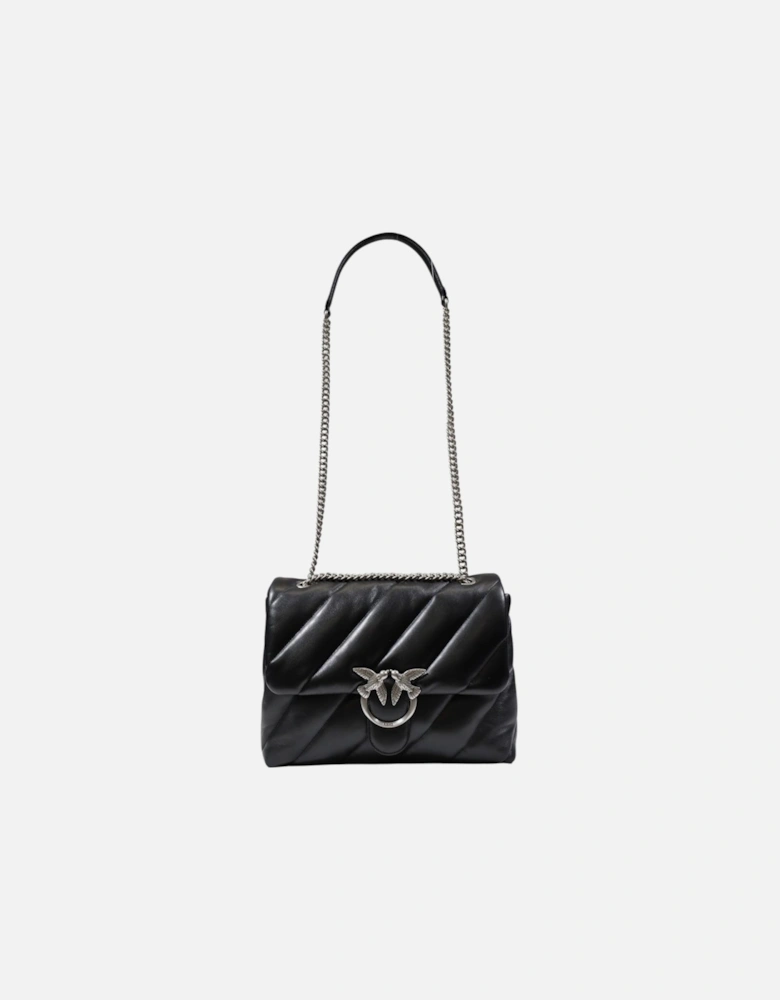 Leather Bag with Hook Button Fastening Women - Black