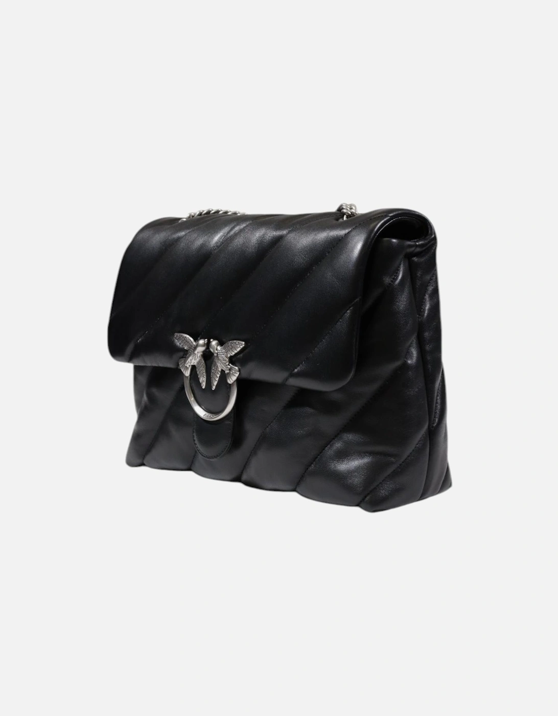 Leather Bag with Hook Button Fastening Women - Black