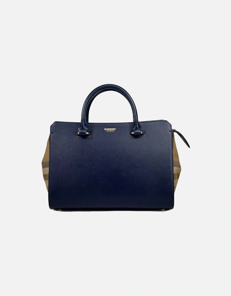 Small Leather Canvas Tote with Gold Hardware Women - Blue Tote Bags