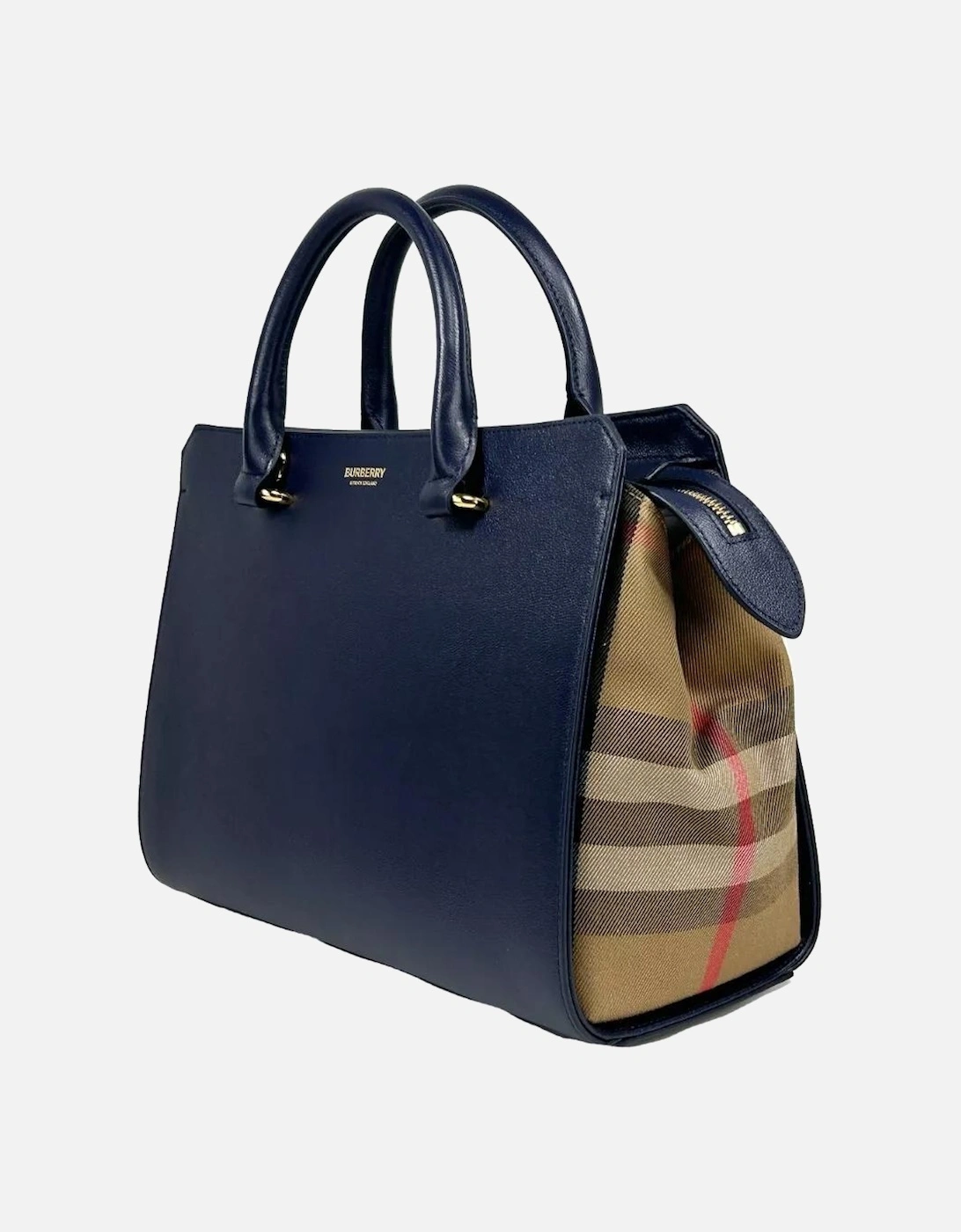 Small Leather Canvas Tote with Gold Hardware Women - Blue Tote Bags