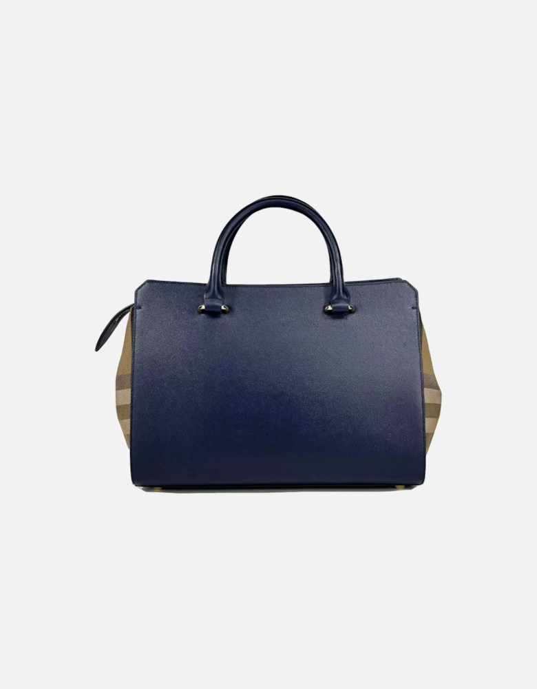 Small Leather Canvas Tote with Gold Hardware Women - Blue Tote Bags