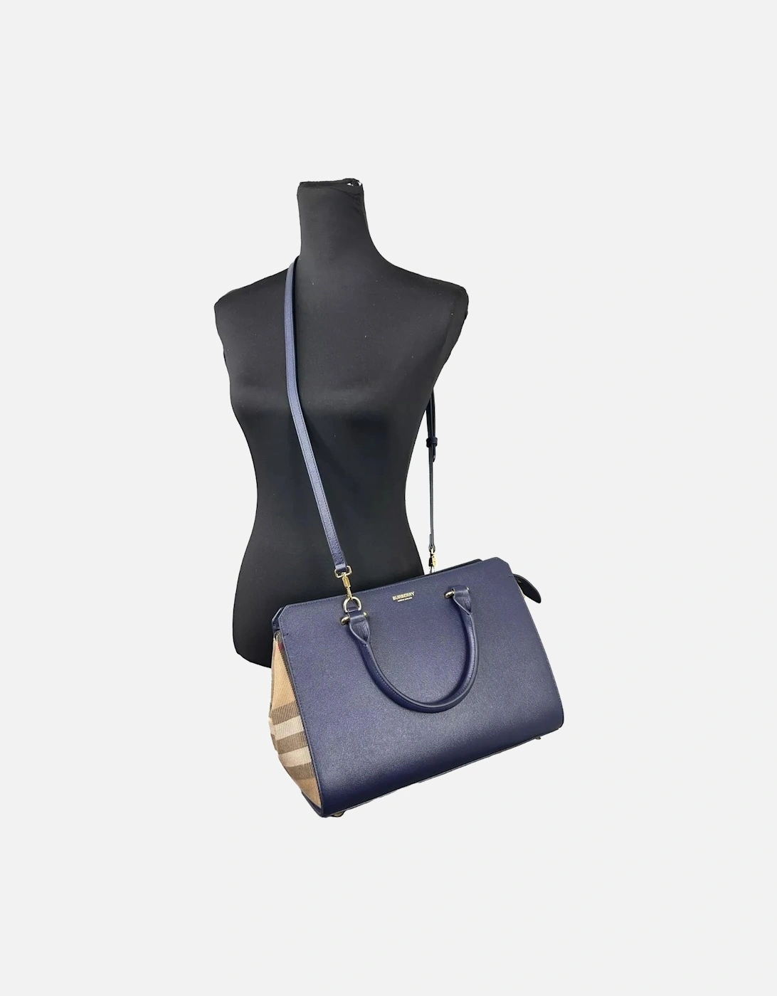 Small Leather Canvas Tote with Gold Hardware Women - Blue Tote Bags