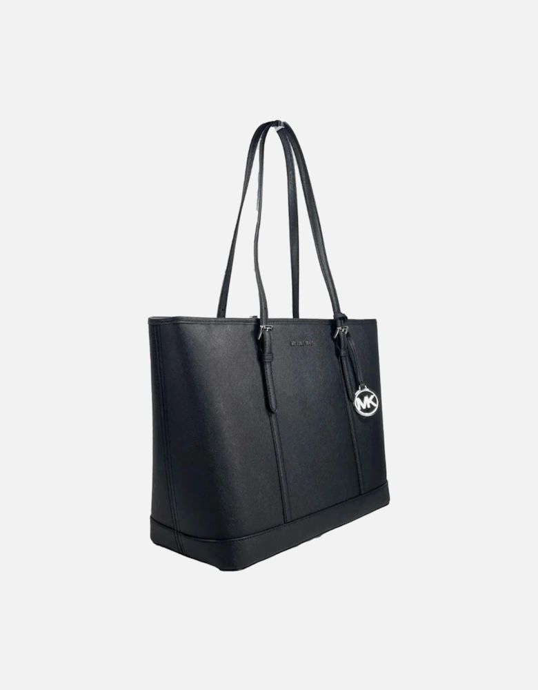 Large Top Zip Tote Bag with Pockets Women - Black