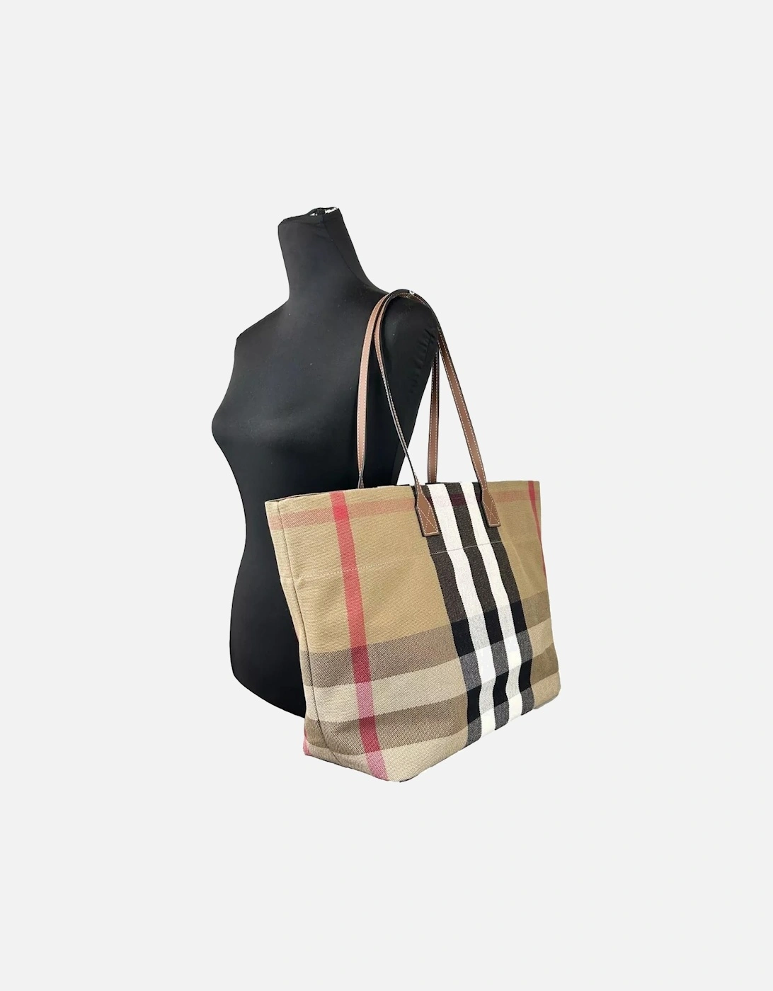 Checkered Leather Canvas Medium Tote Bag Women - Check