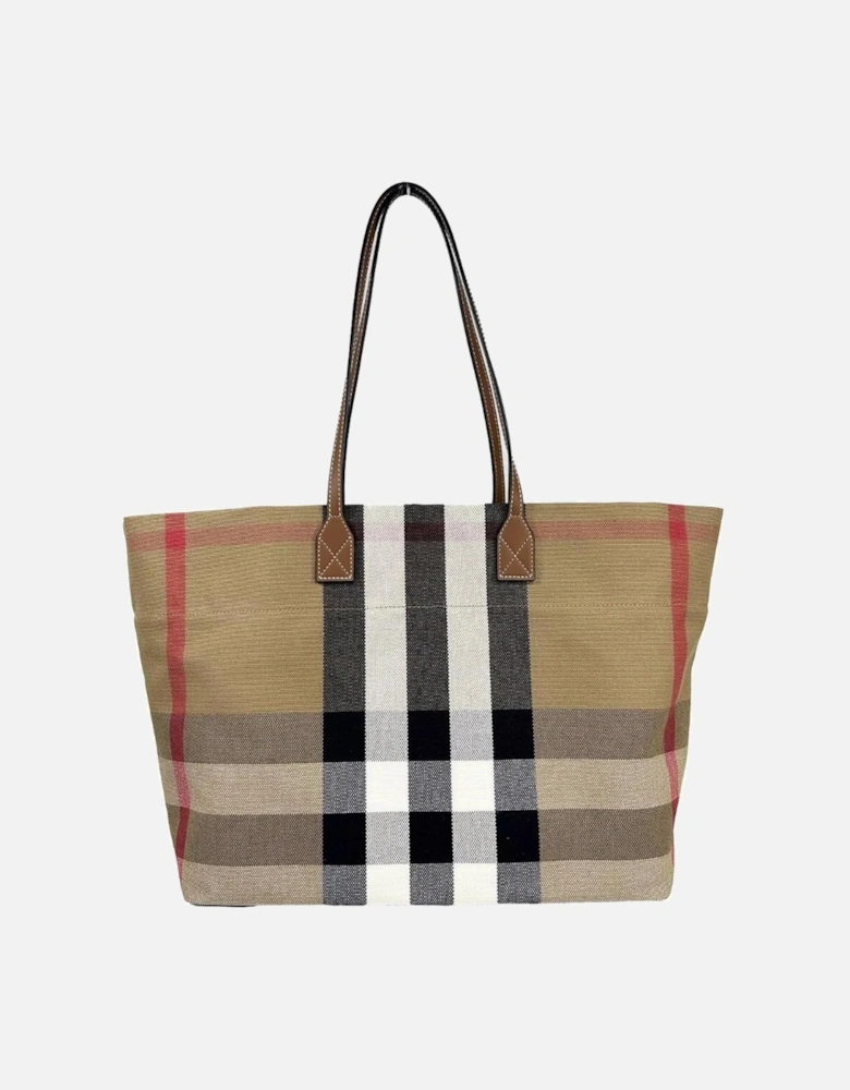 Checkered Leather Canvas Medium Tote Bag Women - Check