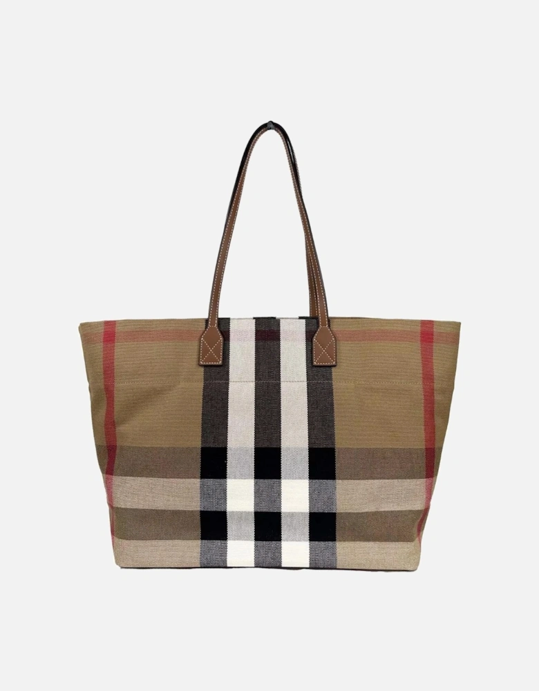 Checkered Leather Canvas Medium Tote Bag Women - Check