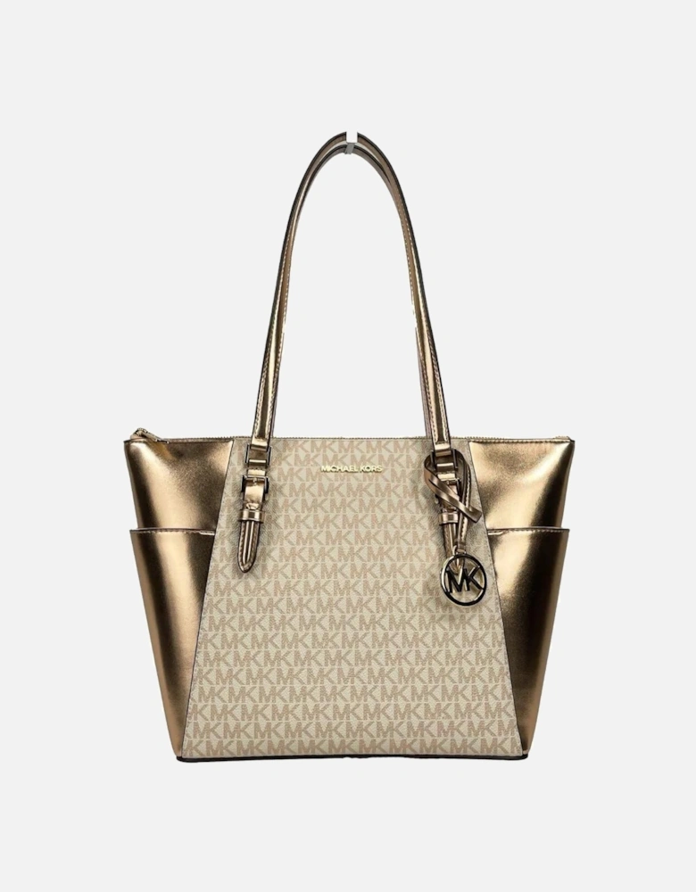 Saffiano Leather Tote with MK Logo Charm Women - Rose Gold Tote Bags