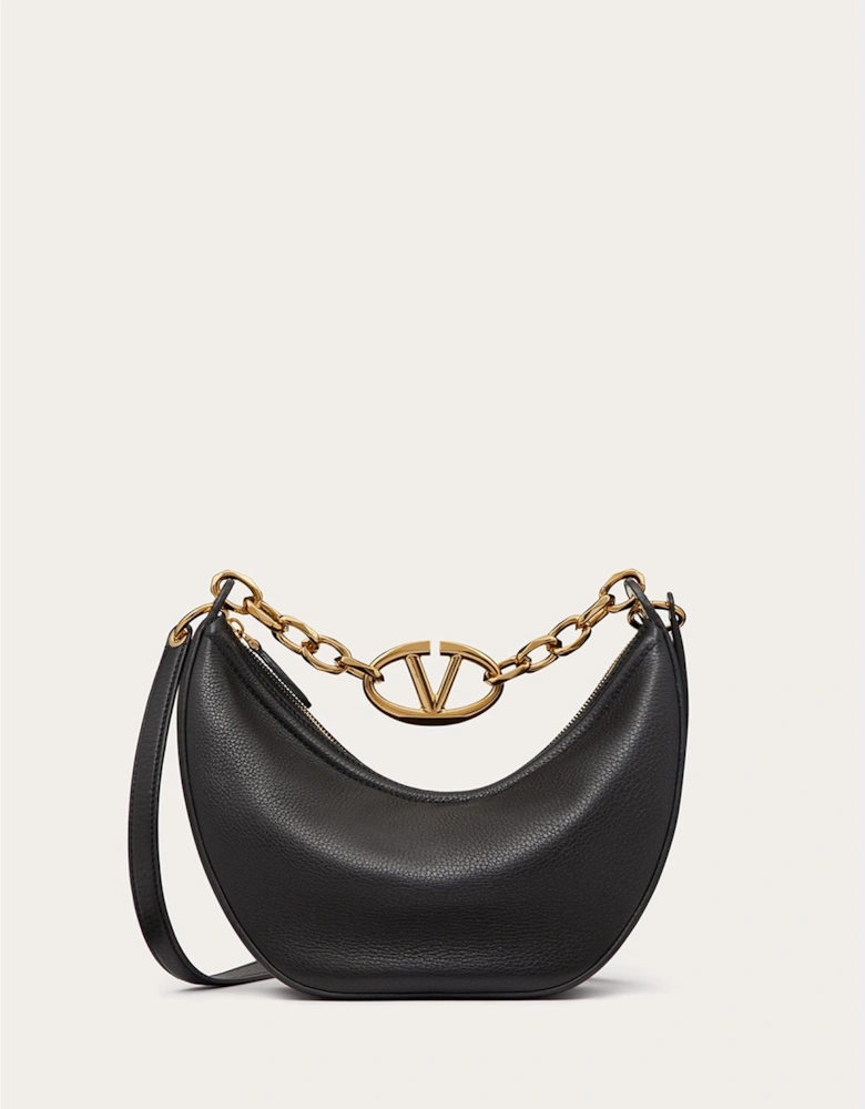 Small Leather VLogo Hobo Shoulder Bag Women - Black Handbags