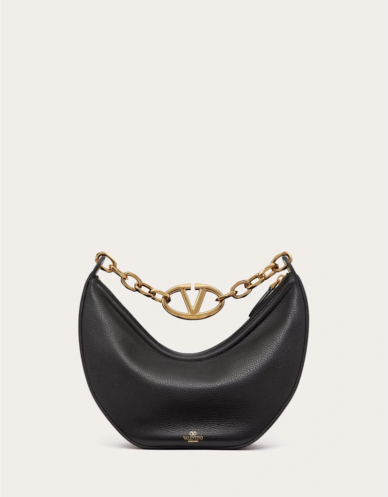 Small Leather VLogo Hobo Shoulder Bag Women - Black Handbags