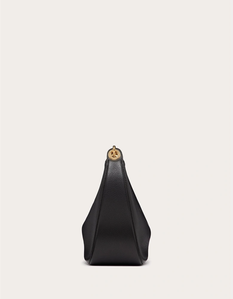 Small Leather VLogo Hobo Shoulder Bag Women - Black Handbags