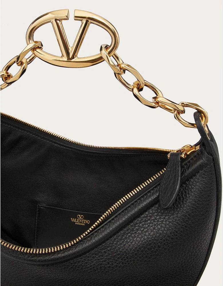 Small Leather VLogo Hobo Shoulder Bag Women - Black Handbags