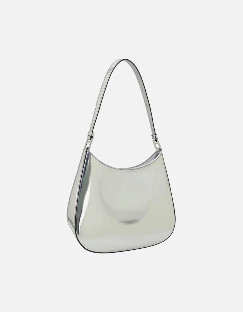 Patent Leather Shoulder Bag with Rigid Top Handle Women - Silver