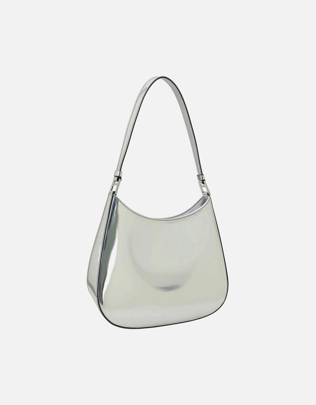 Patent Leather Shoulder Bag with Rigid Top Handle Women - Silver