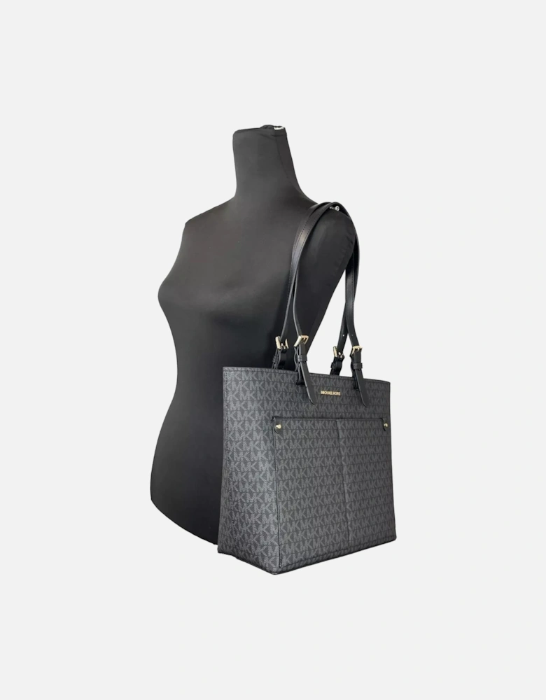 Jet Set Medium Double Pocket Tote Handbag Women - Black Tote Bags