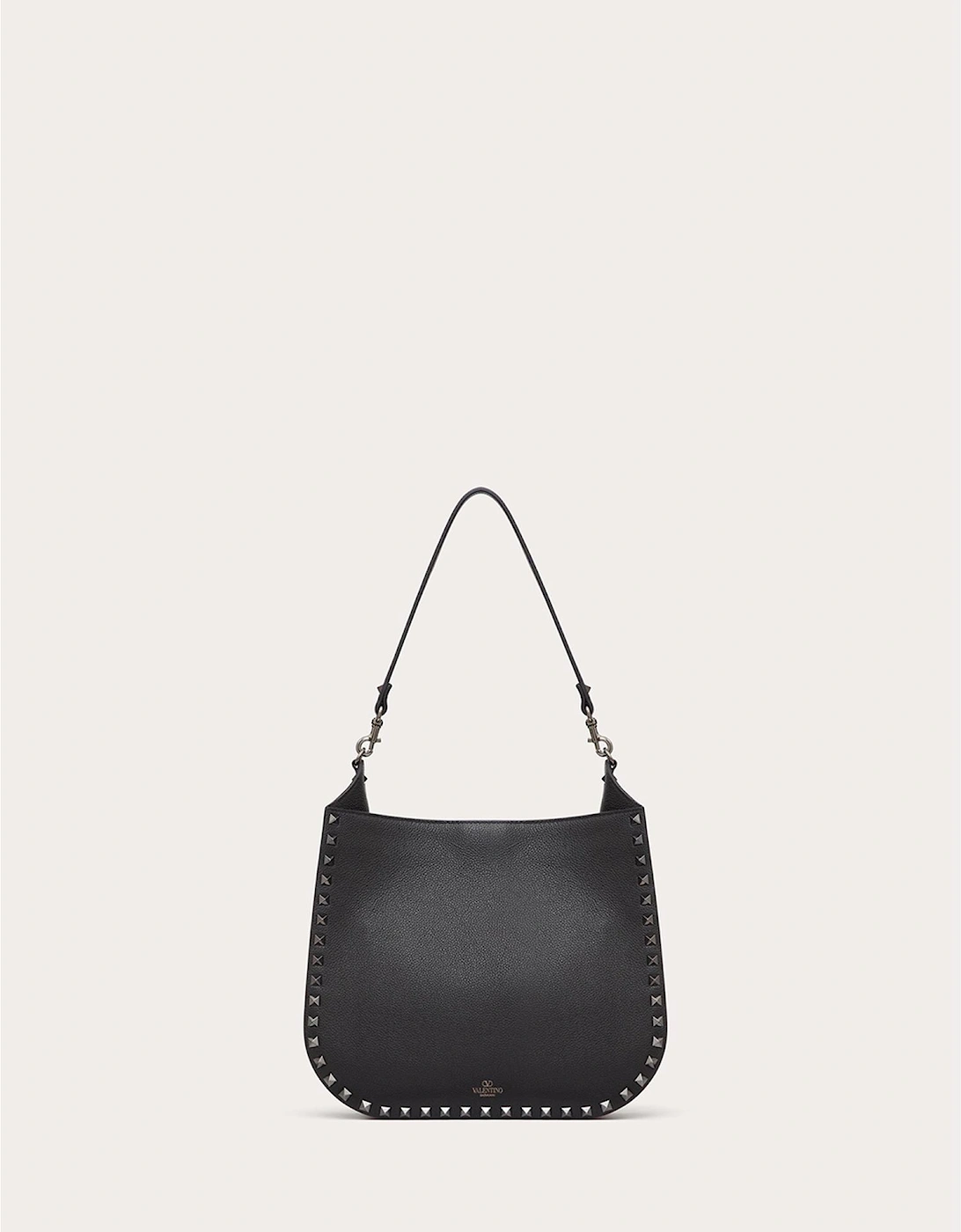 Grainy Calf Leather Rockstud Hobo Bag Women - Black Handbags