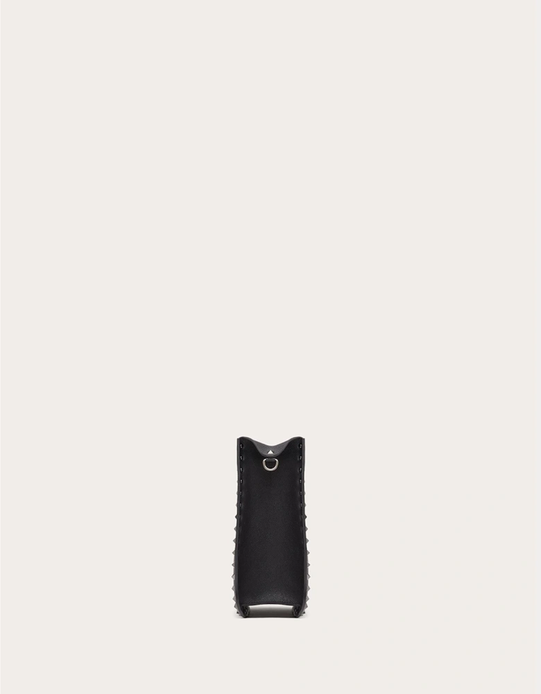 Grainy Calf Leather Rockstud Hobo Bag Women - Black Handbags