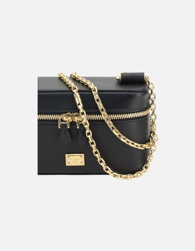 Sicily Leather Shoulder Bag with Chain Strap Women - Black