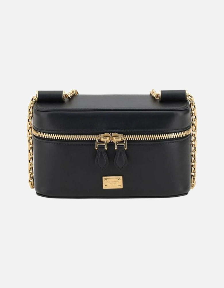 Sicily Leather Shoulder Bag with Chain Strap Women - Black