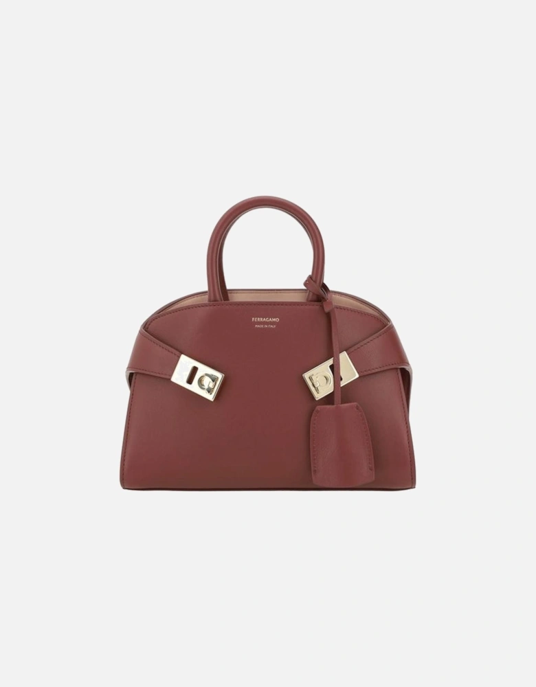 Leather Top Handbag with Gancini Buckle Closure Women - Bordeaux