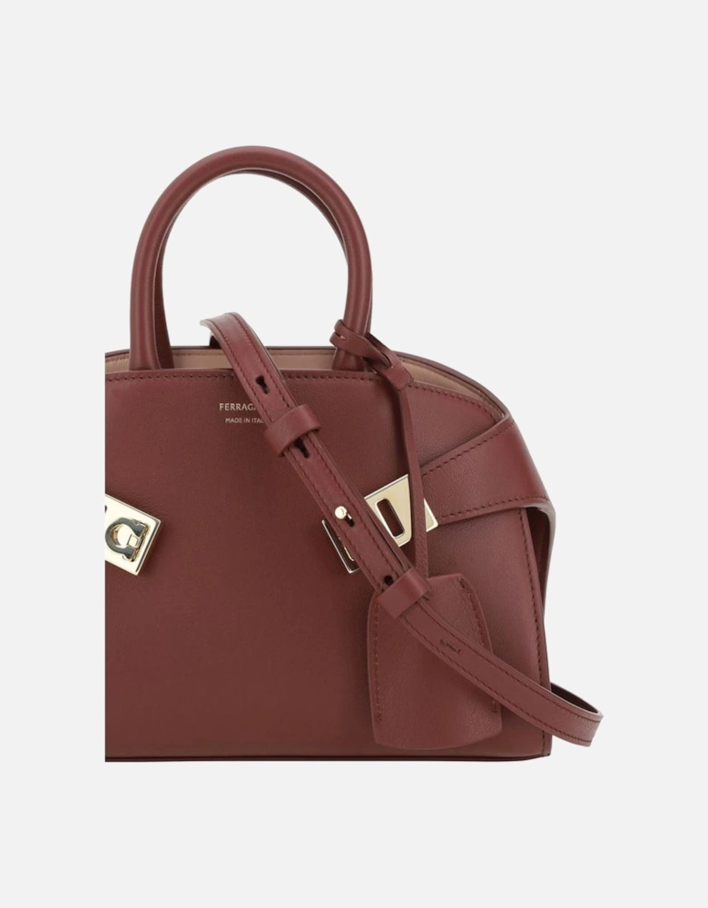 Leather Top Handbag with Gancini Buckle Closure Women - Bordeaux