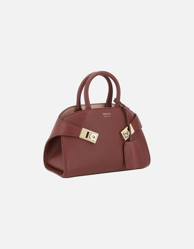 Leather Top Handbag with Gancini Buckle Closure Women - Bordeaux